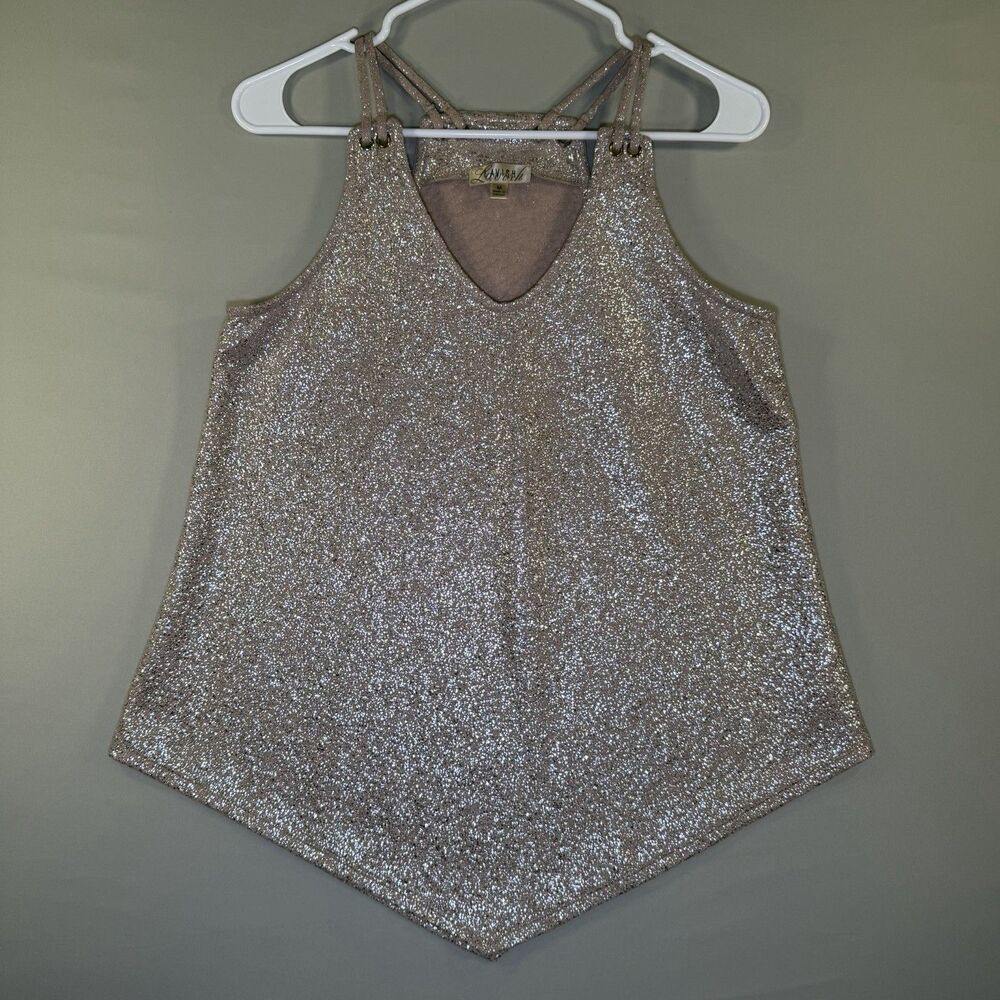 Lavish Medium Glitter Pink Lace Up Strap Tank Top Handkerchief Hem Boho Festival